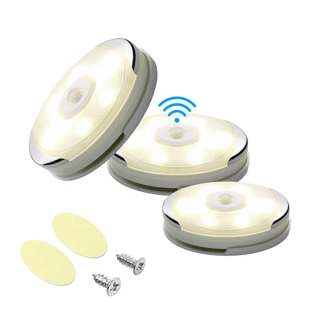 Wireless Motion Sensor LED Under Cabinet Light Battery Powered Kitchen Puck Lights For Closet Drawer