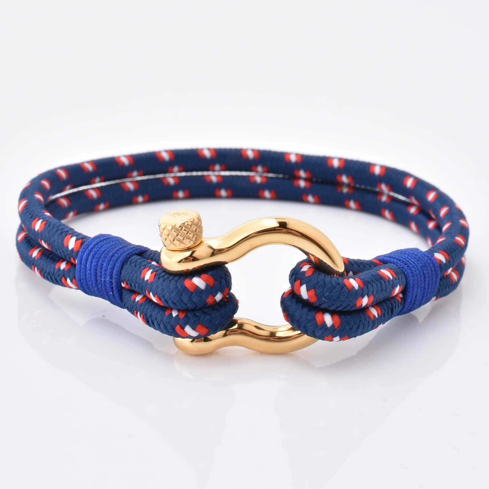 

Nautical Saling Bracelet Friendship Hand Made Nylon Men Gold Shackle Bracelet