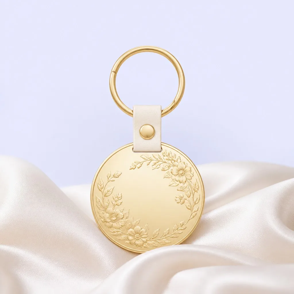 Wedding keepsake keychain with soft gold finish