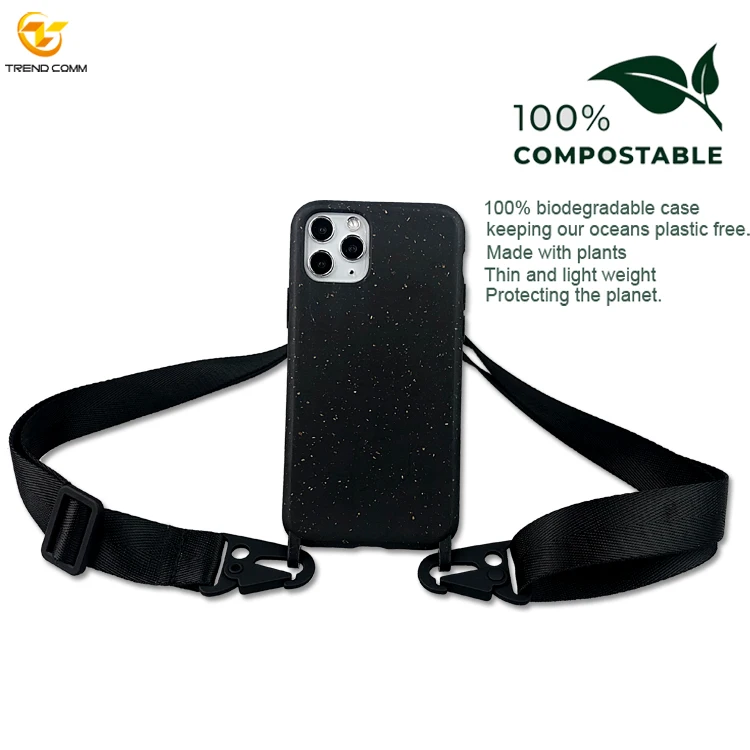 

Compostable Bamboo Fiber Phone Case Bag With Detachable strap For iPhone 11