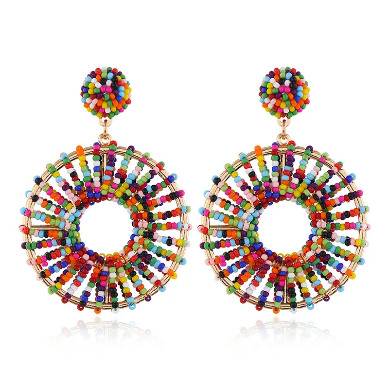 

Fashion Statement Simple Double Layer Round Circle Drop Earrings Fashion New Colorful Seed Beads Hollow Round Drop Earrings, Picture