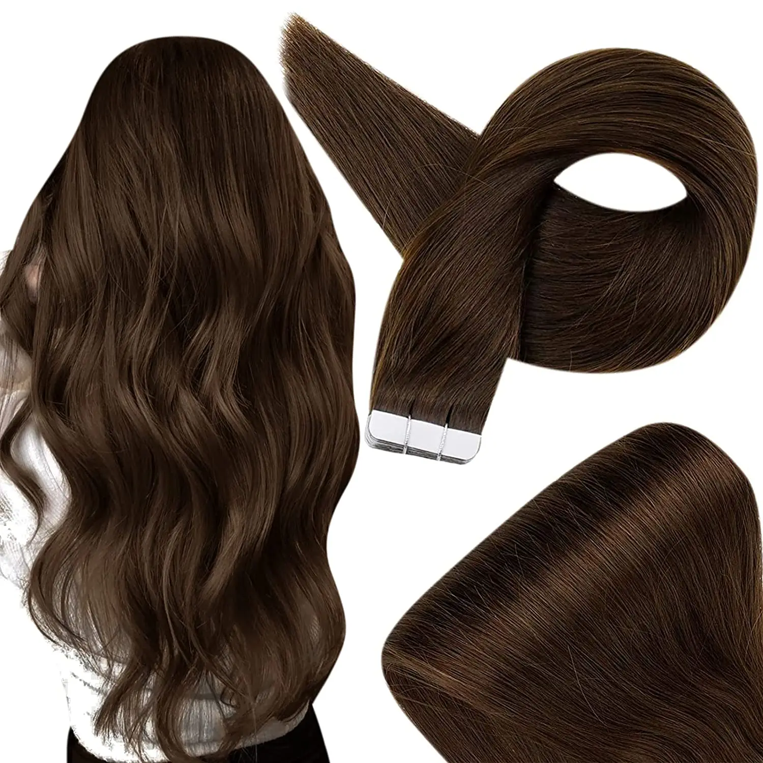 

Tape in Extensions Human Hair Brown Invisible Real Human Hair Extensions Tape in Chocolate Brown Silky Straight Human Hair