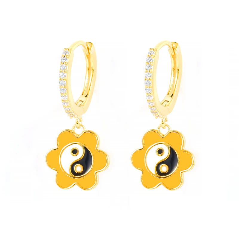 

ROXI Factory Fashion S925 Sterling Silver Color Petal Enamel Yin Yang Bagua Huggies Earring