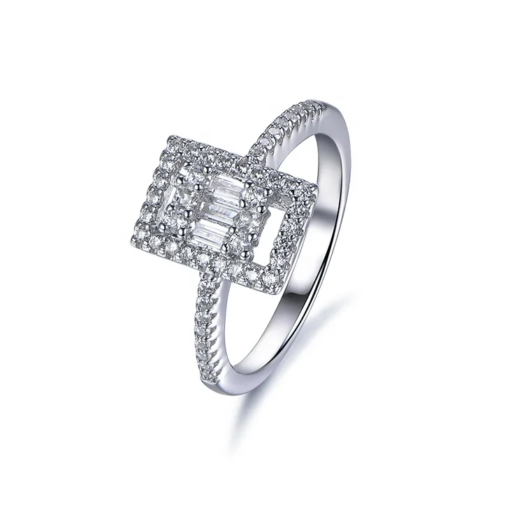 

Beautiful Eternity Simple Diamond Design Jewelry Ring 925 Silver Baguette Pave Cubic Zirconia Wedding Engagement Cross Trendy