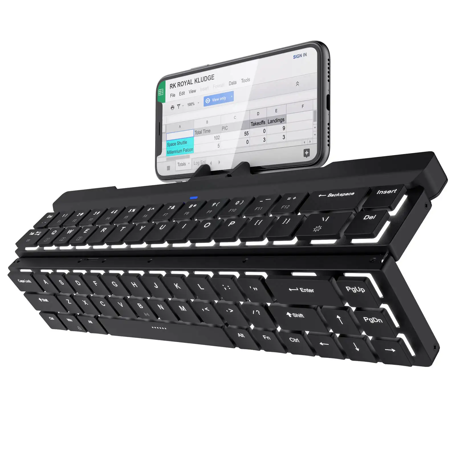 

ROYAL KLUDGE RK RK925 68 Keys 60% dual mode low profile blue switch portable mini wireless folding mechanical keyboard fold