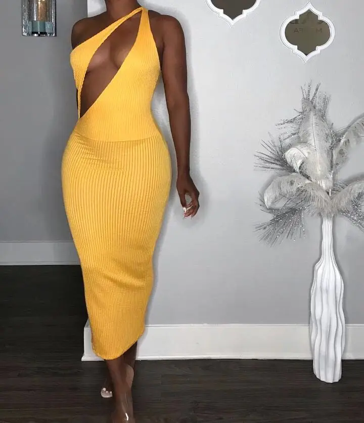 

Stripe Off Shoulder Hollow Out Bodycon Dress For Women