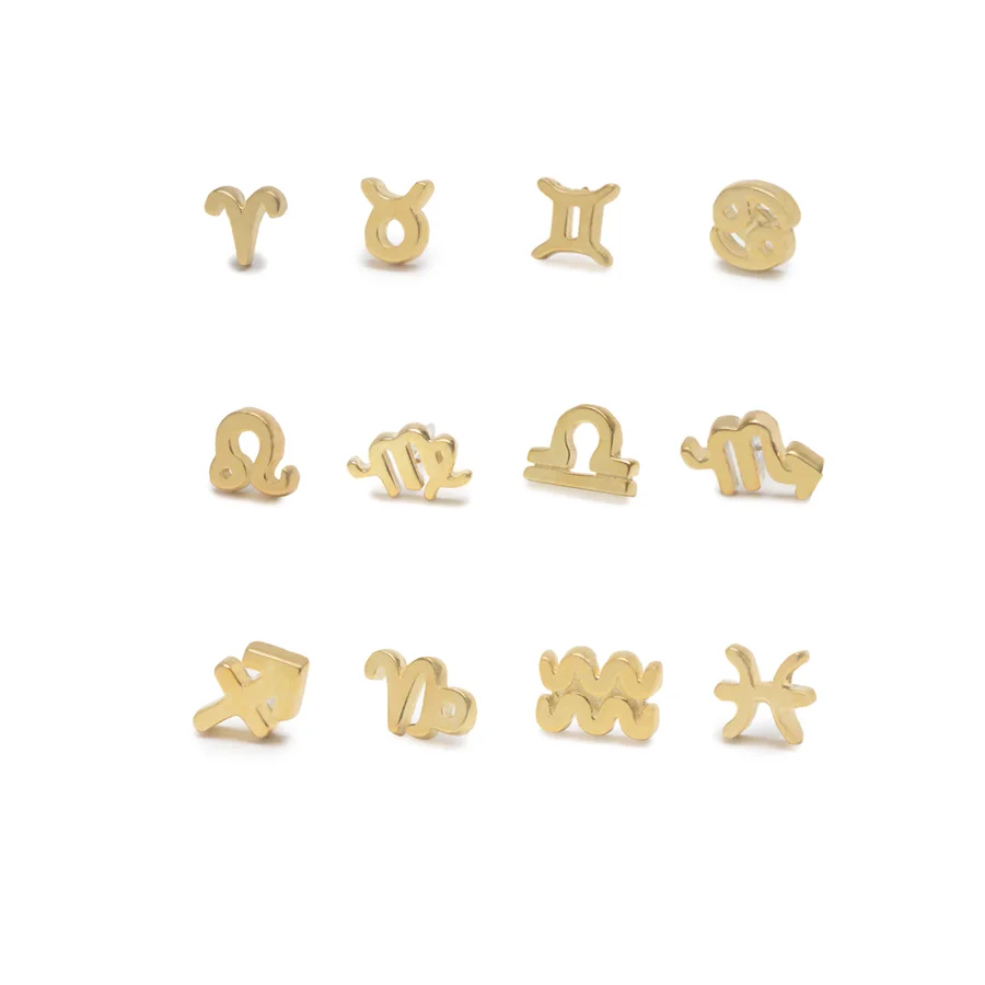 

18K plated Stainless steel zodiac sign stud aretes inoxidables earrings, Picture