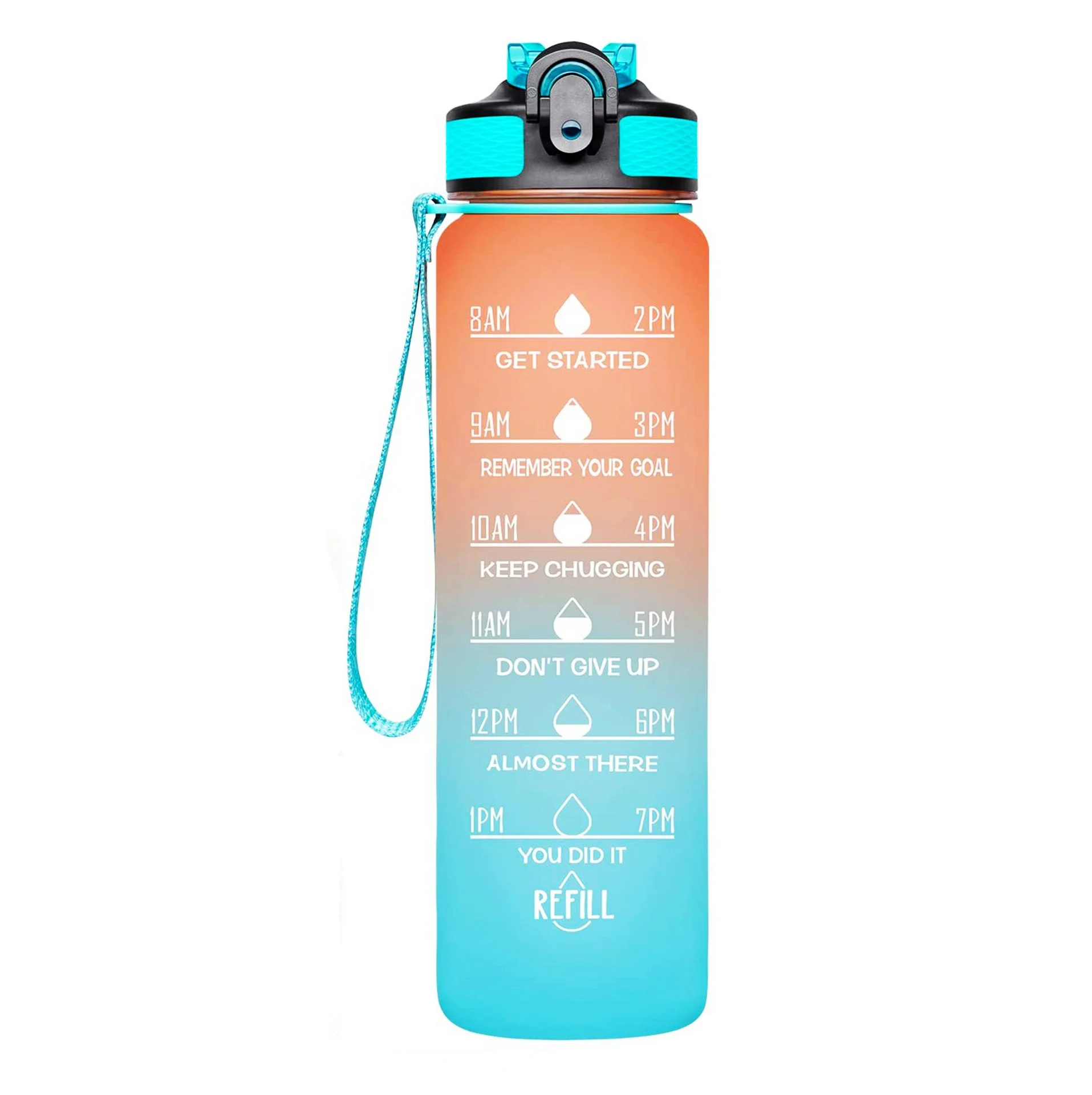 

2022 New Aesthetic Colorful GYM Sport Gallon Motivational Drinking Water Bottle With Strap