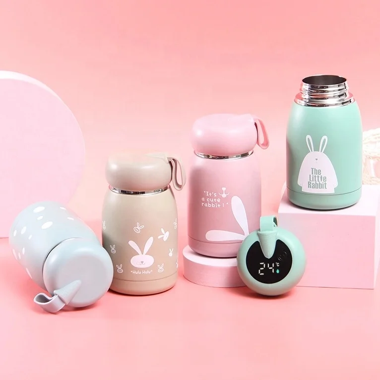 

ShouTao cute children cartoon rabbit touch display temperature control thermal mug smart stainless steel thermos water bottle, As a picture/ custom