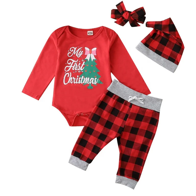 

Wholesale Unisex Infant Clothing Christmas Sets Long Sleeve Baby Rompers Sets 3 Piece