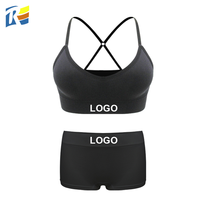 

Custom LOGO Comfortable Seamless Women Sexy Vest Yoga Bra and Boyshort Set with Removable Pads