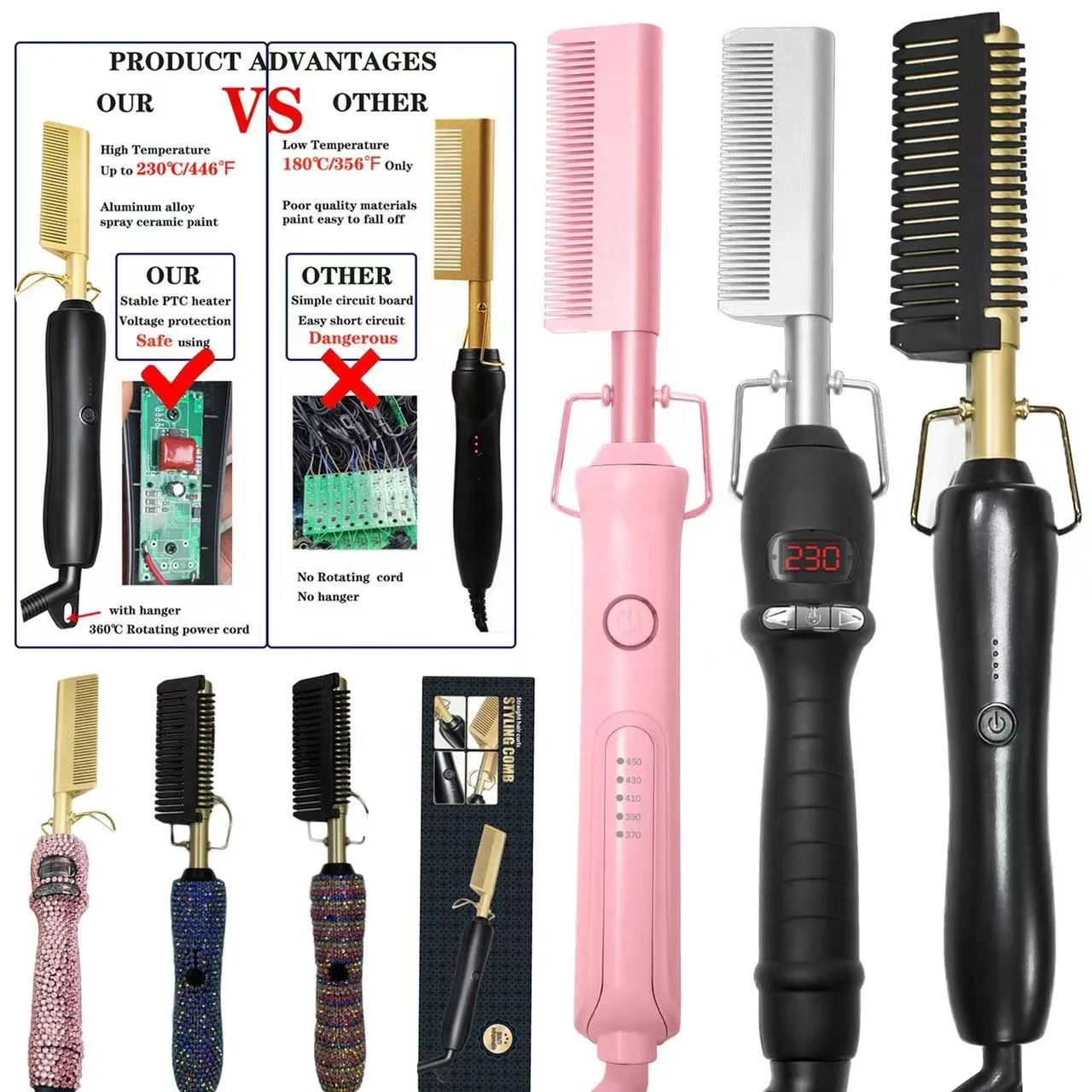 

Dropshipping hot sell Copper comb 2020 Mini Hair Straightening Hot Press Comb Electric