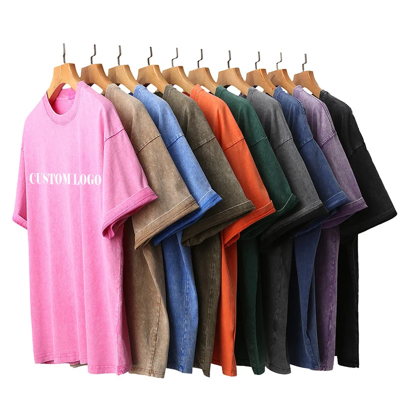 Custom Logo Vintage 100% Cotton Plus Size Men's t Shirts Oversized Acid Wash Streetwear Distressed T-shirts