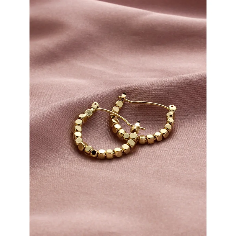 

Hypoallergenic 925 Sterling Silver Needle Beaded Hoop Earrings Gold Color Clip Open Beads Huggie Earrings For Party