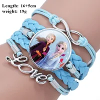 

SAF 2020 Frozen 2 Elsa Anna Jewelry Wholesale Cute Princess Glass Charm Kids Leather Bracelet Frozen Bracelet