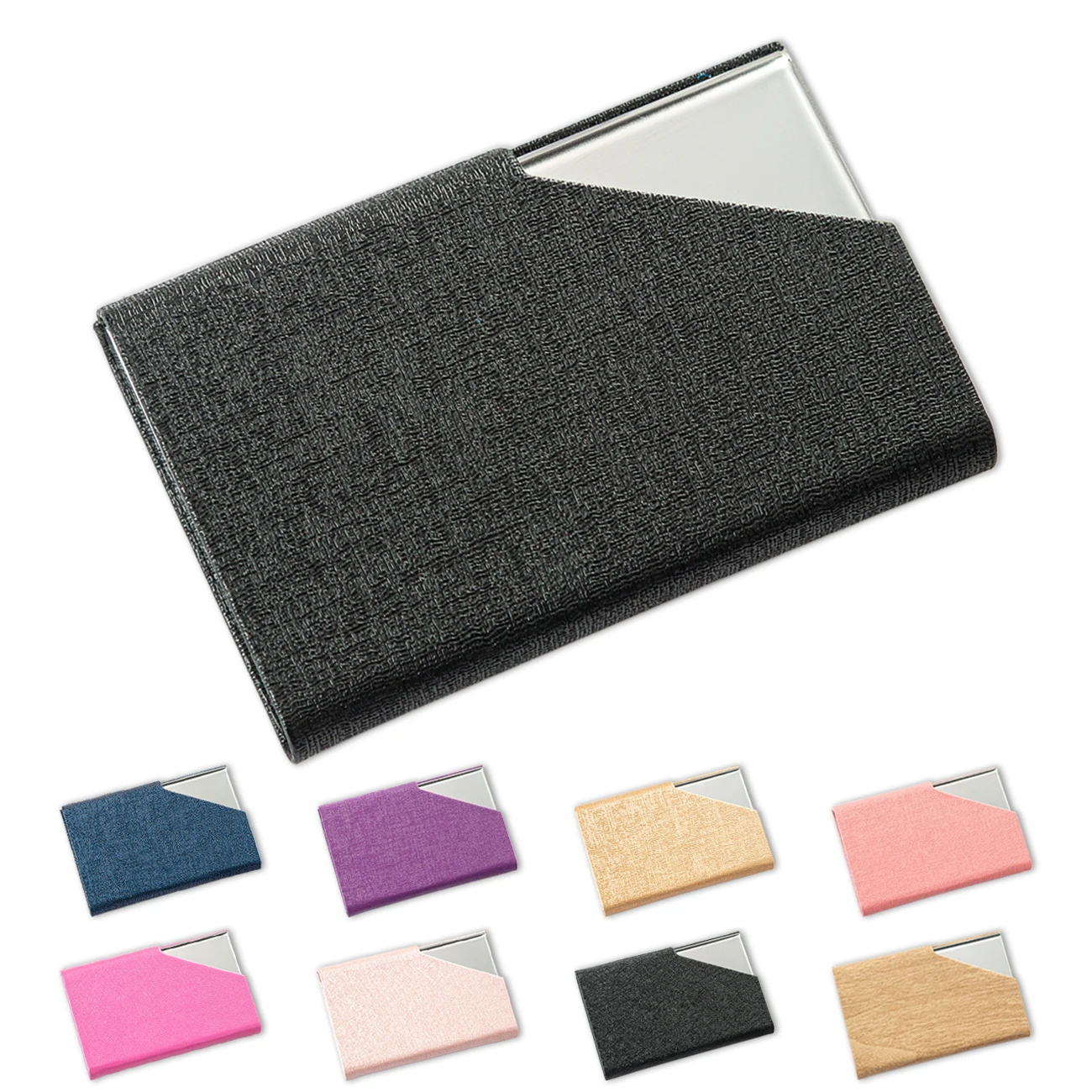 

Personalized business card holder leather aluminum metal name card case box for men woman, Like picture