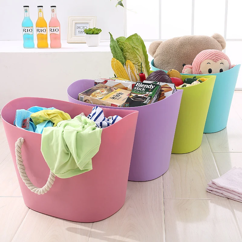 

Wholesale Customized Laundry Baskets Storage Clothes Organizer Plastic Buckets With Rope Handle, Colours