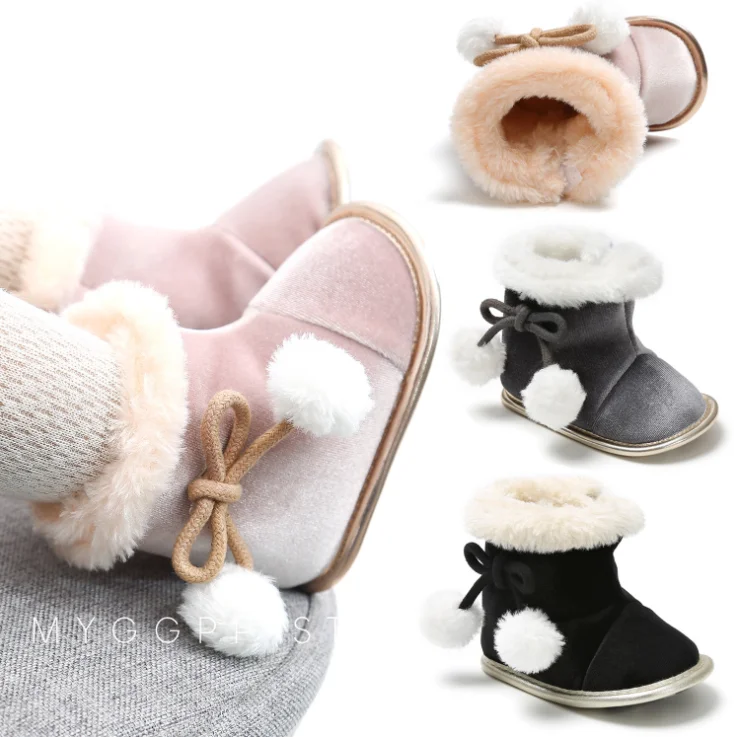 

Hot selling Flannel Winter boots fashion lovely gril baby booties, Pink, bllack,grey