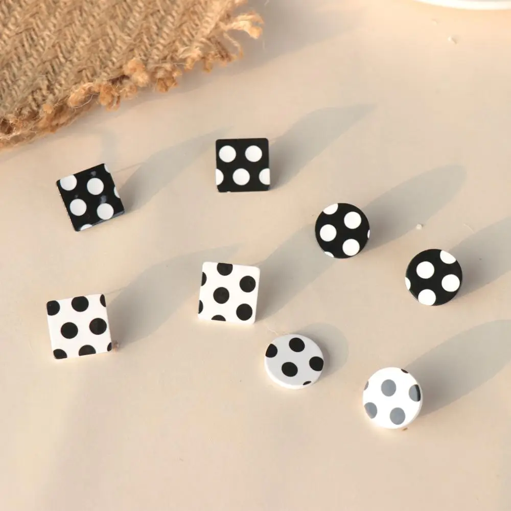 

Vintage Korean Black and White Geometric Acrylic Circle Square Stud Earrings for Women Jewelry, Colorful