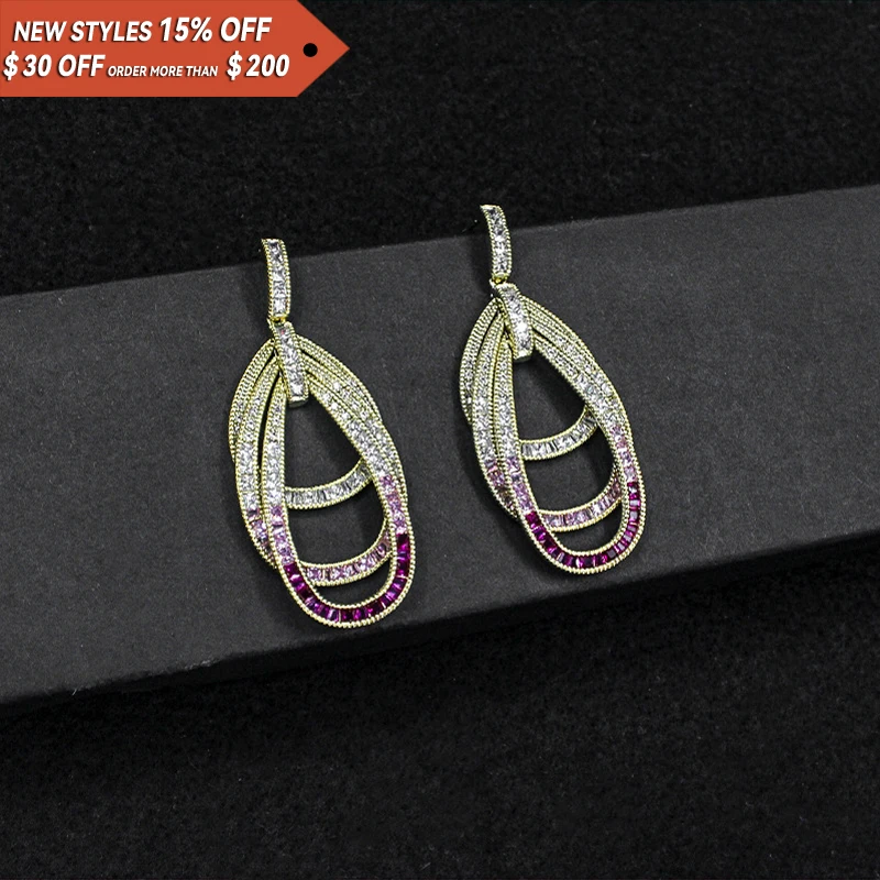 

Simple atmospheric earrings super flash zircon banquet three layer superposition personality dress 925 silver pin earrings, Yellow