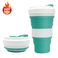 

550ML Eco Friendly Wholesale Custom Portable Reusable Folding Silicone Collapsible Drinking Coffee Cup With Lid