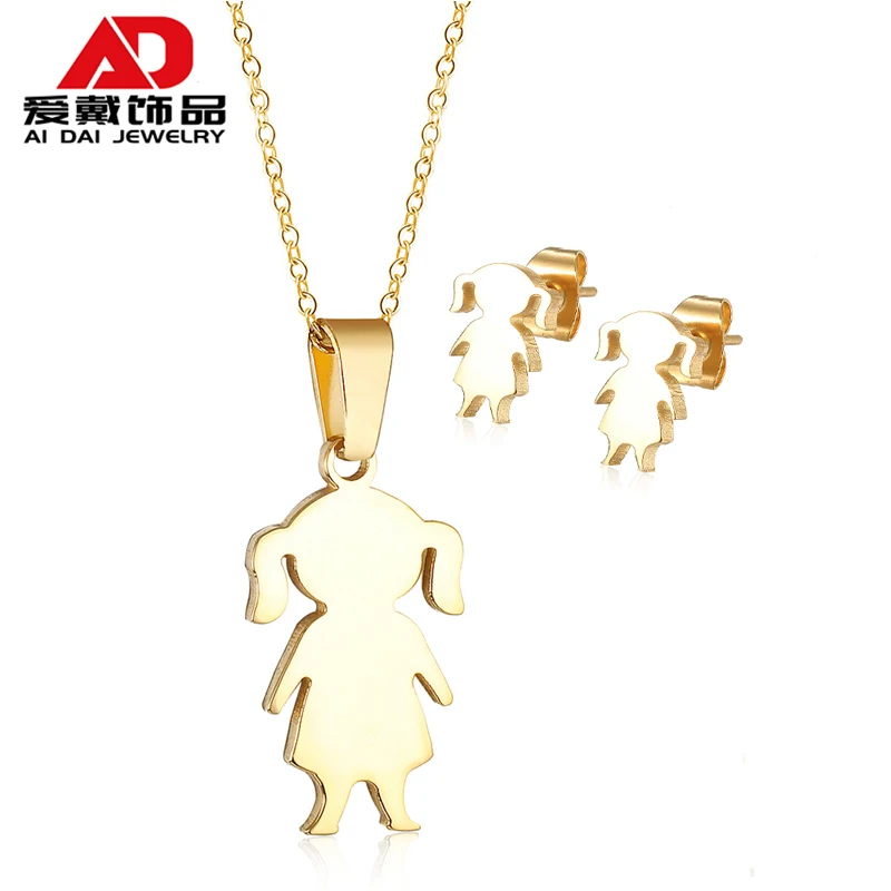 

Cold Wind Girl Titanium Steel Pendant Trendy Cool Necklace Female Clavicle Chain Earring Set Gold-plated Children's Earrings Jew