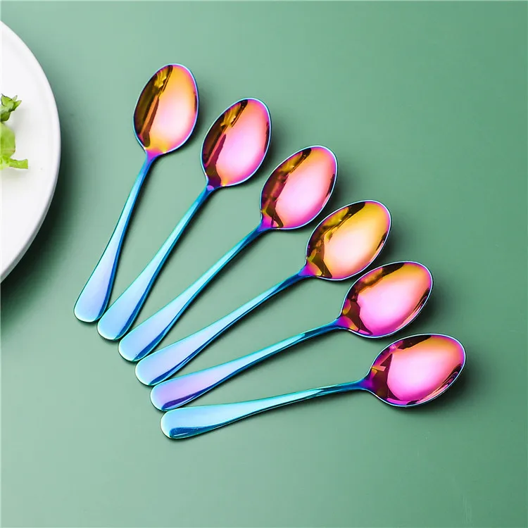 

European style custom korean small luxury colorful metal stainless steel espresso coffee tea serving spoon for souvenir, Customized