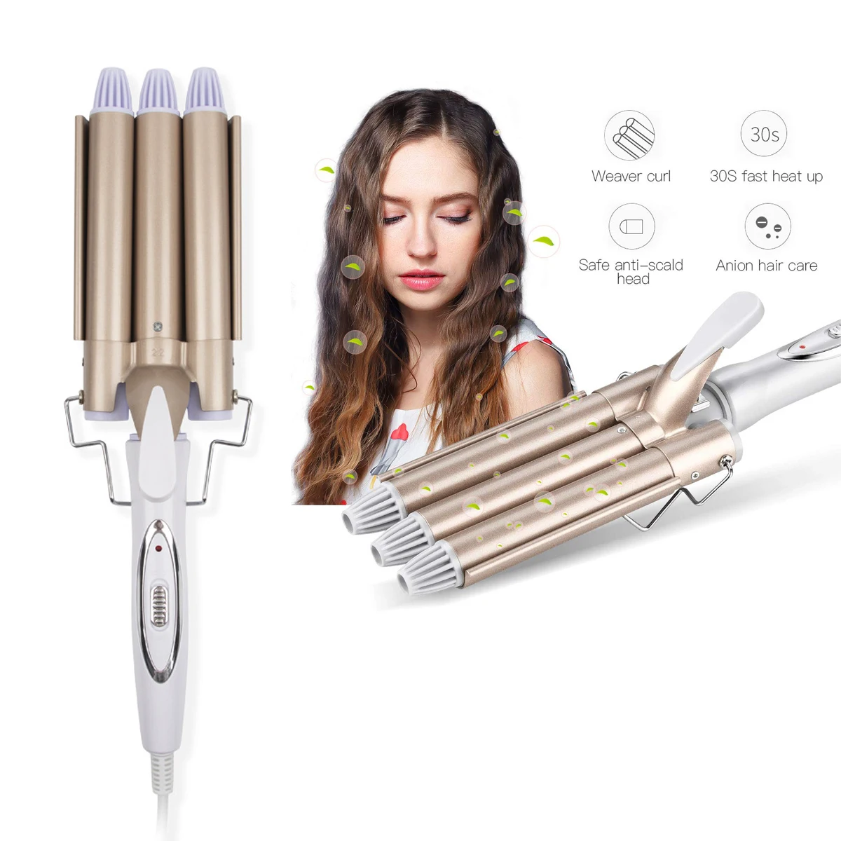 

Amazon Hot 3 Barrel Hair Curler Custom Curling Iron Rod LED Display Ceramic Body Wave Triple Barrel Hair Curler