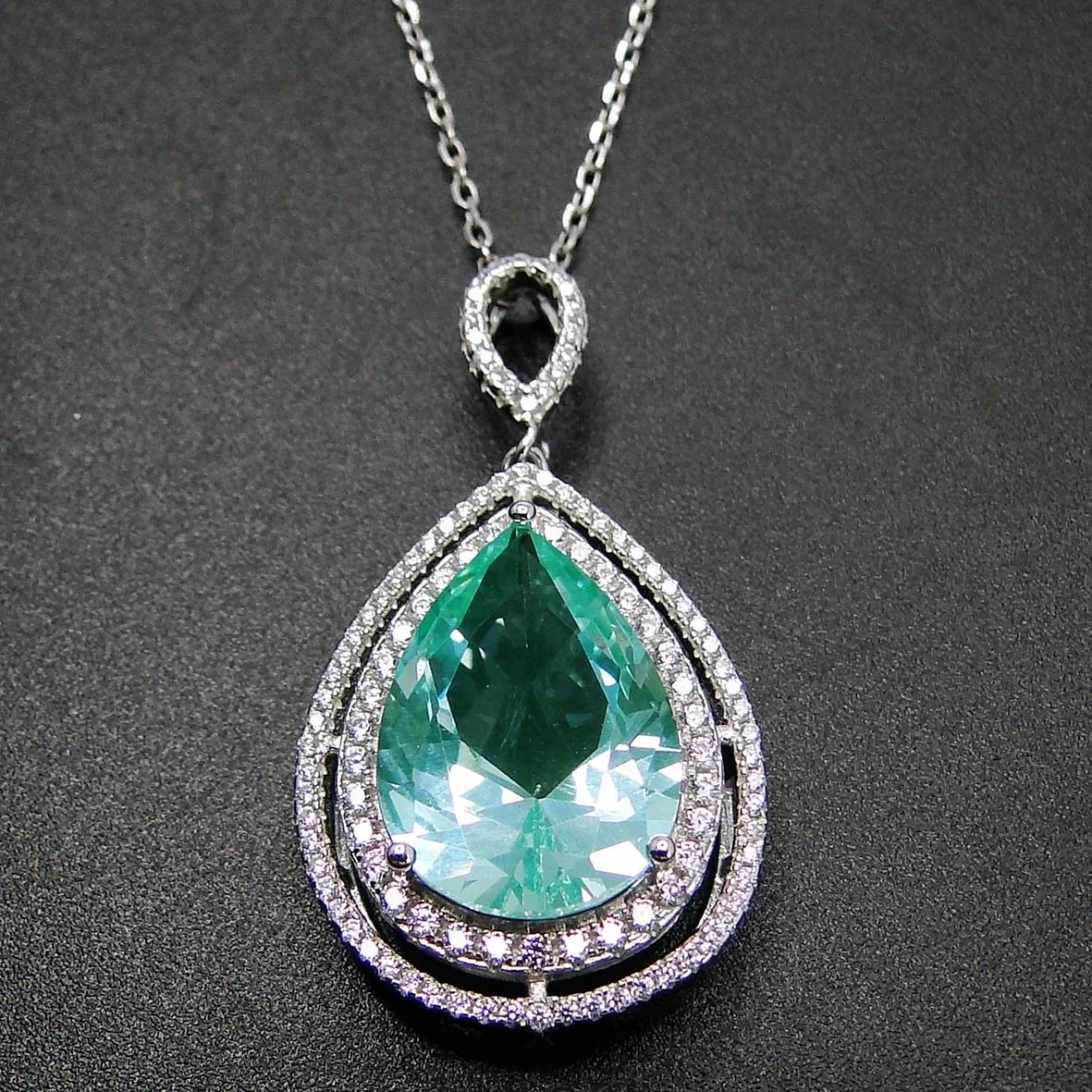 

Necklaces Pendants For Women's Jewelry Pear Cutting Green Spinel Round White Cubic Zirconia 925 Sterling Silver Fine Jewelry
