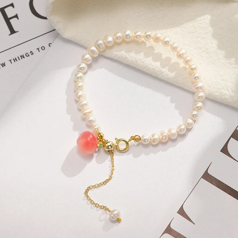 

2021 Sailing Jewelry Girlfriend Gifts Pearl Peach Pendant Necklace Female Sweet Agate Peach Pearl Necklace Bracelet