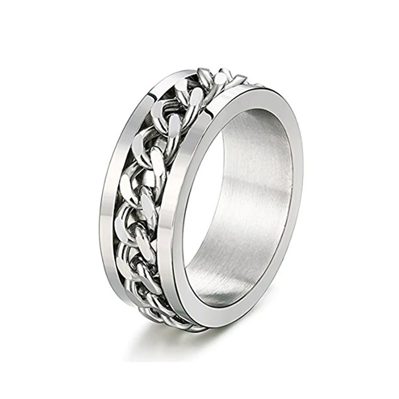 

Unisex Chain Spinning Stainless Steel Rings Wedding Band Men Women Silver Jewelry