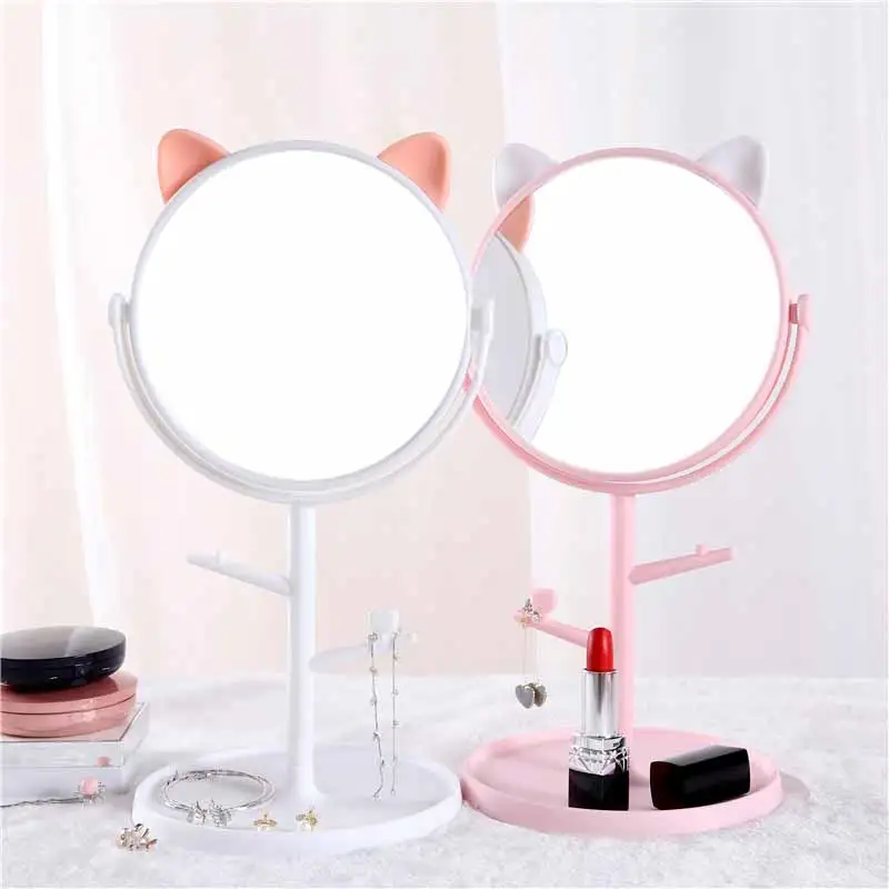 

T Creative High definition desktop mirror rotating makeup mirror dresser with storage tray desktop dormitory cosmetic mirror