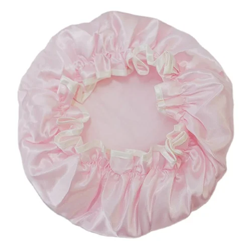 

Double Layer Satin + PEVA Bath Hat Eco-friendly Shower Cap Water Proof For Shower Anti Cooking Oil Pink