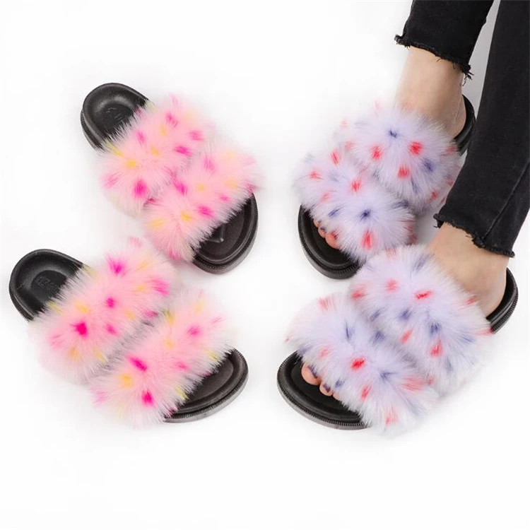 

Custom Logo Summer Womens Designer Fluffy Slippers Lady Open Toe Furry Sandals House Shoes Full Fur Slides For Women, As pictures or customized colors