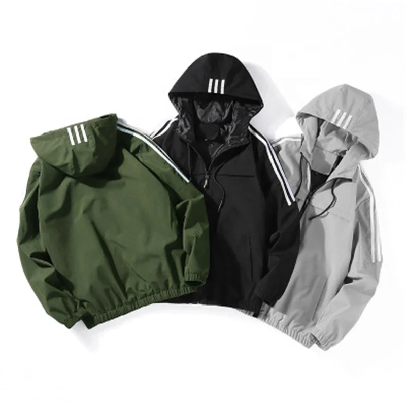 

Stripes Hooded Men's Sports Jackets, Gray/green/black/blue