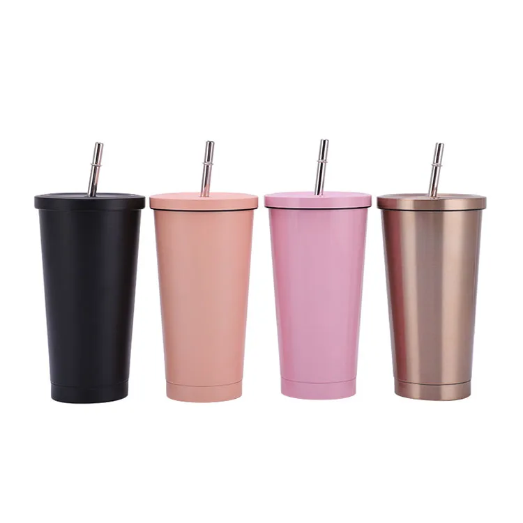 

500ml portable straw tumbler cups double wall vacunm insulated stainless steel tumbler coffee mugs, Black, white, green and custom color