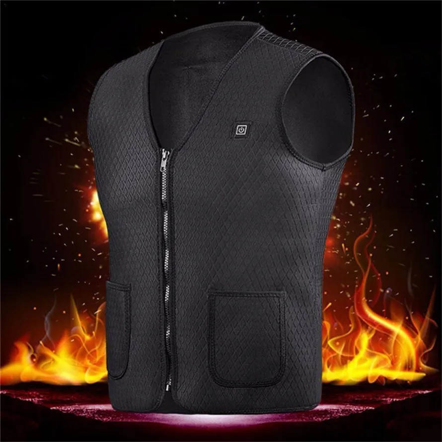 

USB Heated Outdoor Winter Battery Neoprene Fiber Heating Vest for Keep Warm for People, Black,brown