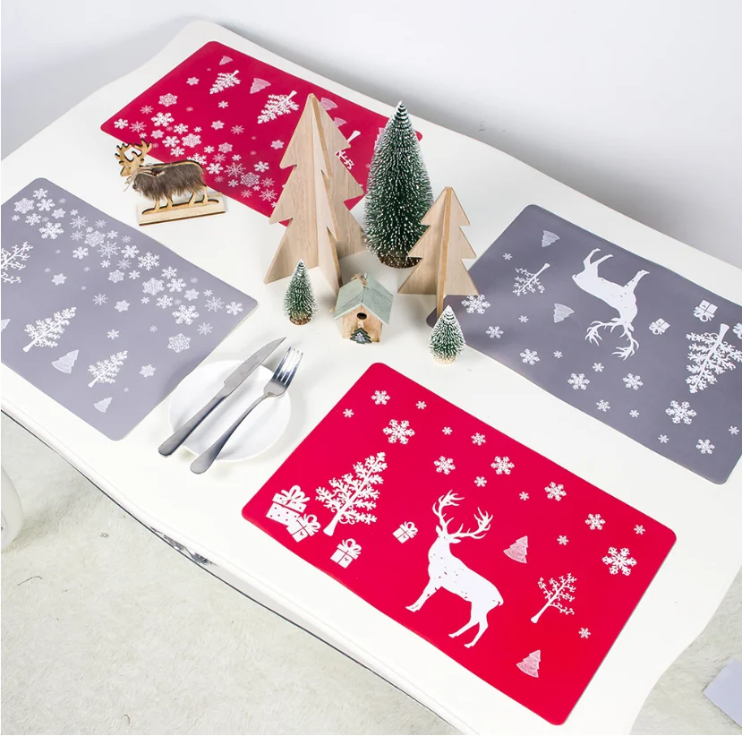 

Ornaments Decora Placemat Factory PVC cheap christmas decoration placemat coaster Kitchen Home Accessories Decoration, Red/grey