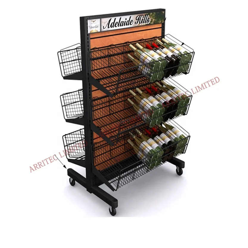 时尚的 slatwall 与篮子饮料展示架