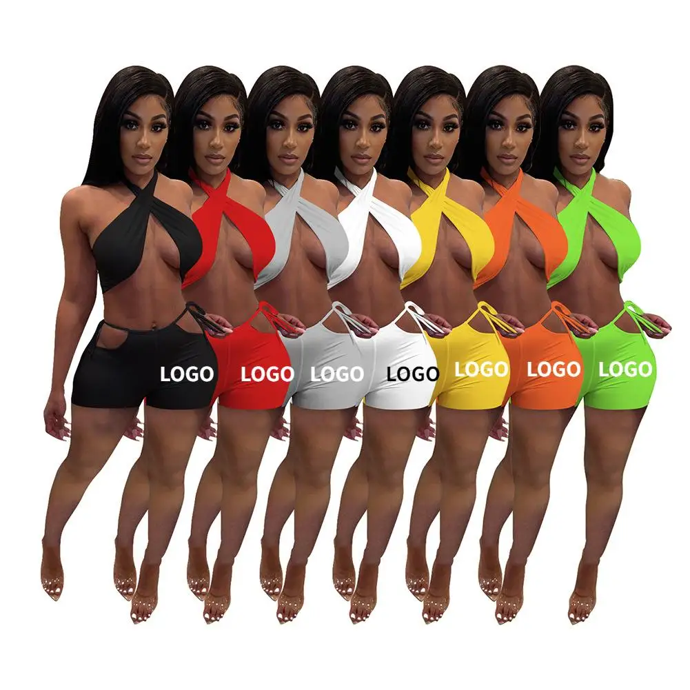 

Wholesale Women's Casual Two Piece Sets Strapless Crop Tops Bodycon Skinny Club Wear Clothing odm