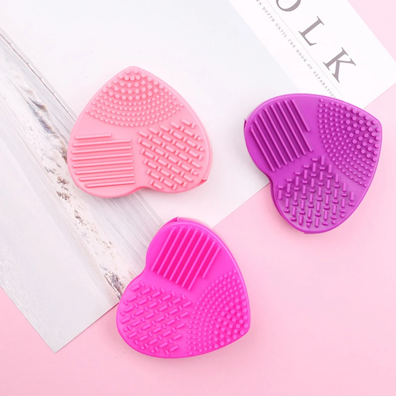 Loving heart shape silicone custom makeup brush cleaner pink blue purple red