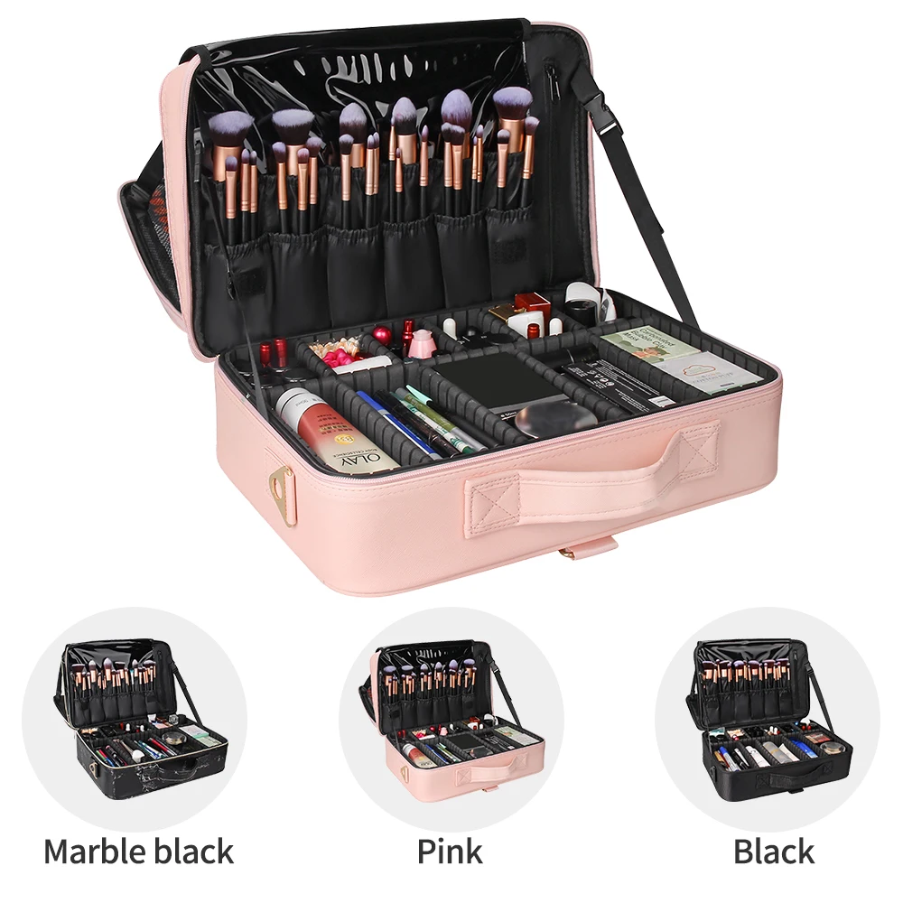 

Dropshipping Relavel New Professional 3 Layers Large Portable Waterproof Beauty Cosmetics Makeup Train Case, Pink