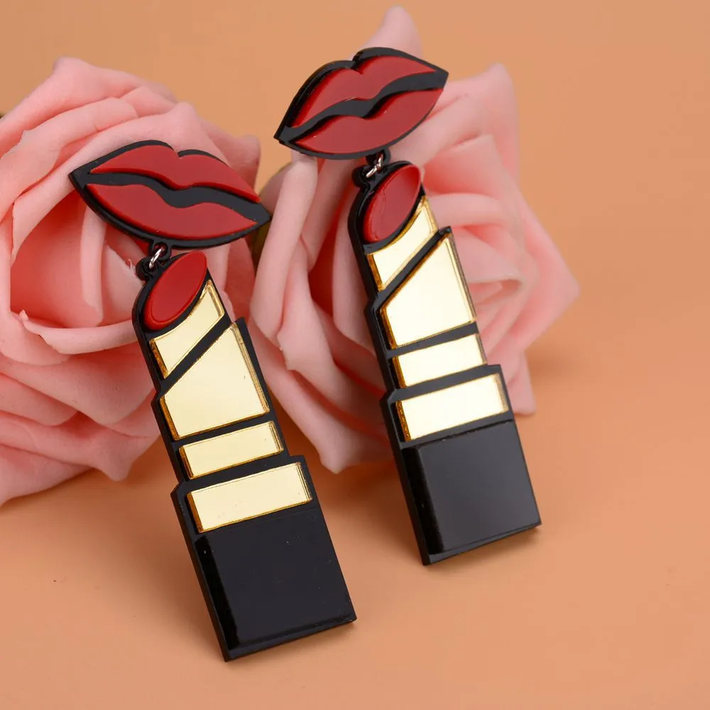 

Fashion Creative Resin Red Lips Custom Acrylic Earrings Statement Geometric Sexy Mouth Acetate Lipstick Earrings For Girls