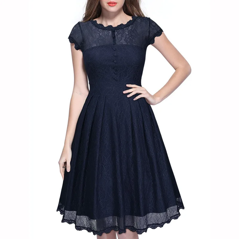 

2021 lady new arrivals modern Lace short sleeves plus size career mini dress women summer elegant casual ladies dresses