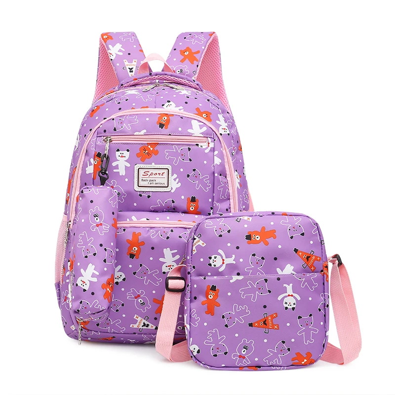

Wholesale new style big capacity travel nylon girls school bags set, Pink purple