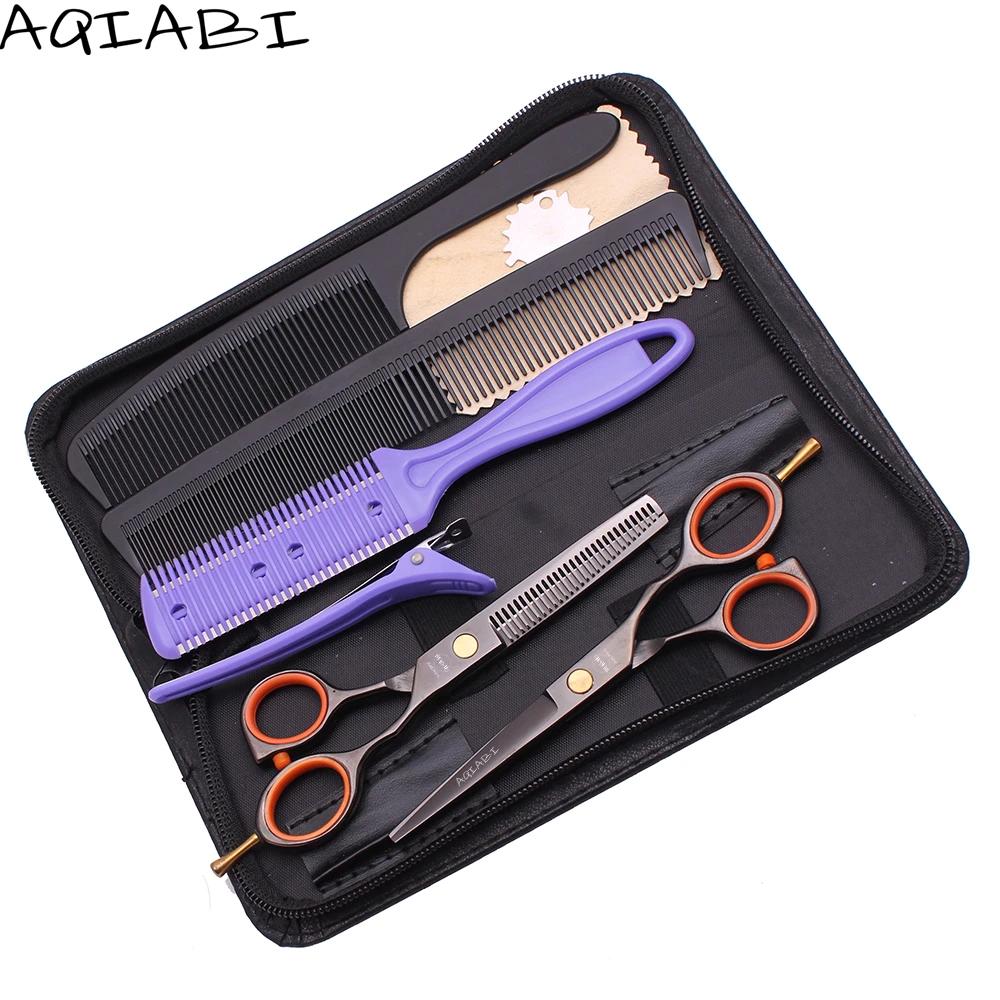 

Thinning Scissors 5.5" AQIABI Japanese Steel Hair Cutting Shears Barber Scissors Hair Scissors Black Finger Rest A1014, Black color