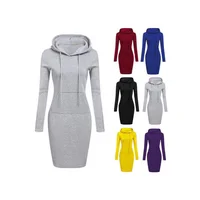 

European and American fashion autumn and winter solid color hooded lace sweater pocket long sleeve long hooded dress