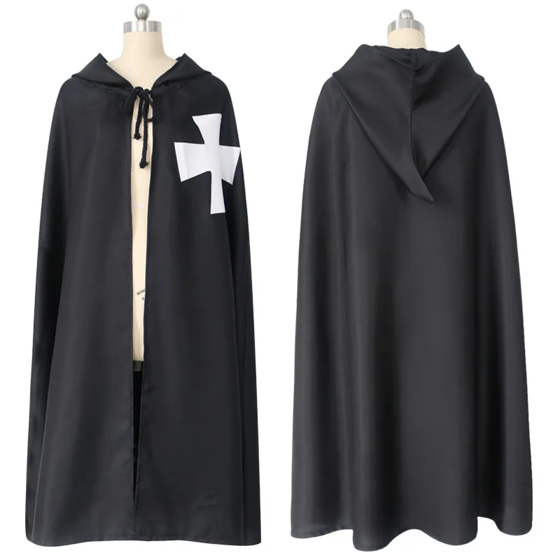 

Ecoparty Halloween Cloak Medieval Templar Knight Cape Black Hoodie Cosplay Costume