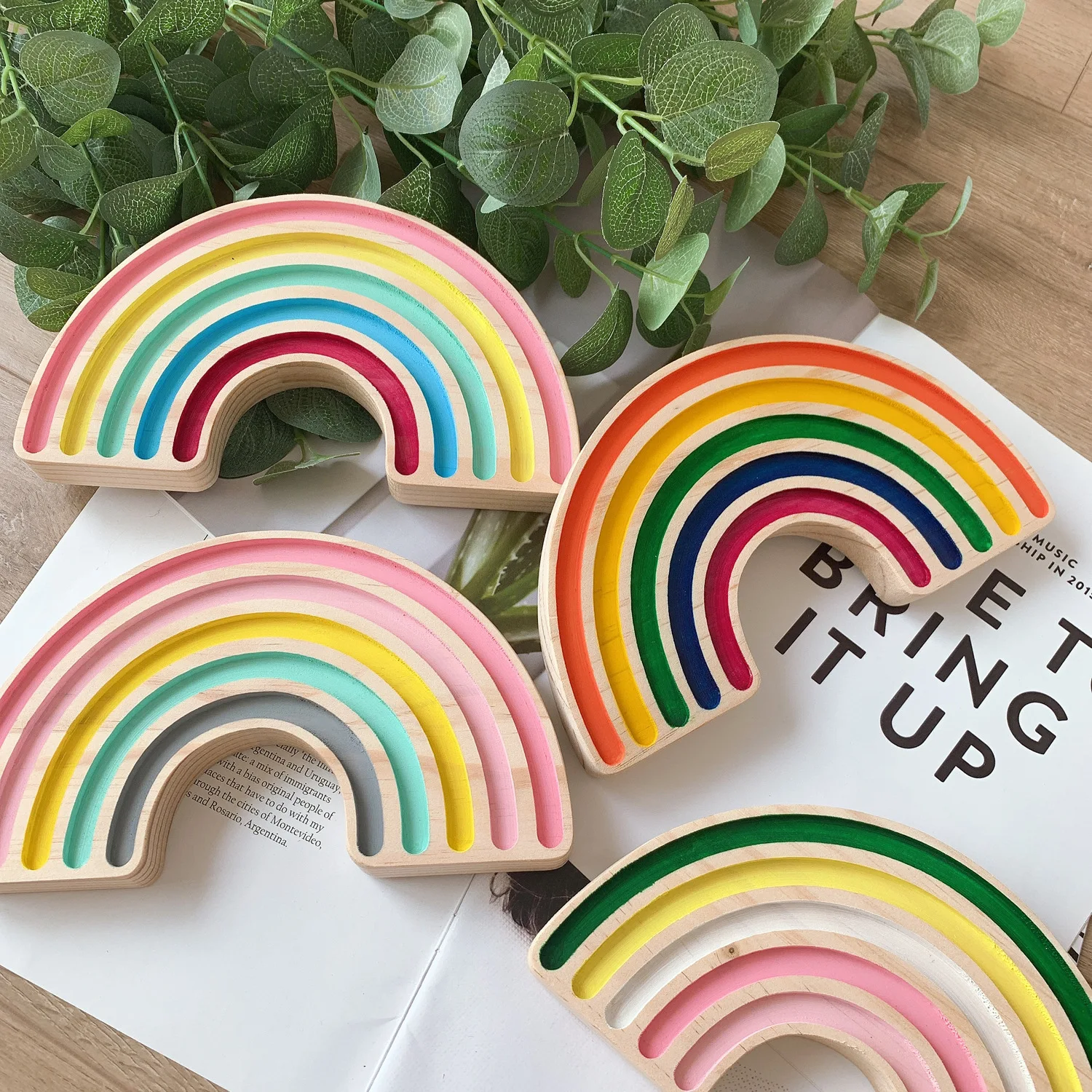

ins explosion style Nordic style pine solid wood ornaments handmade rainbow building blocks children's room decoration photograp