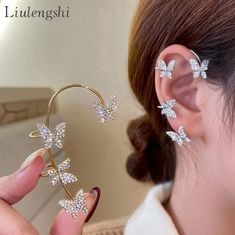 

Fashion Crystal Butterfly Earrings Ear Clips Ear Cuff Rhinestone Butterfly Ear Wrap